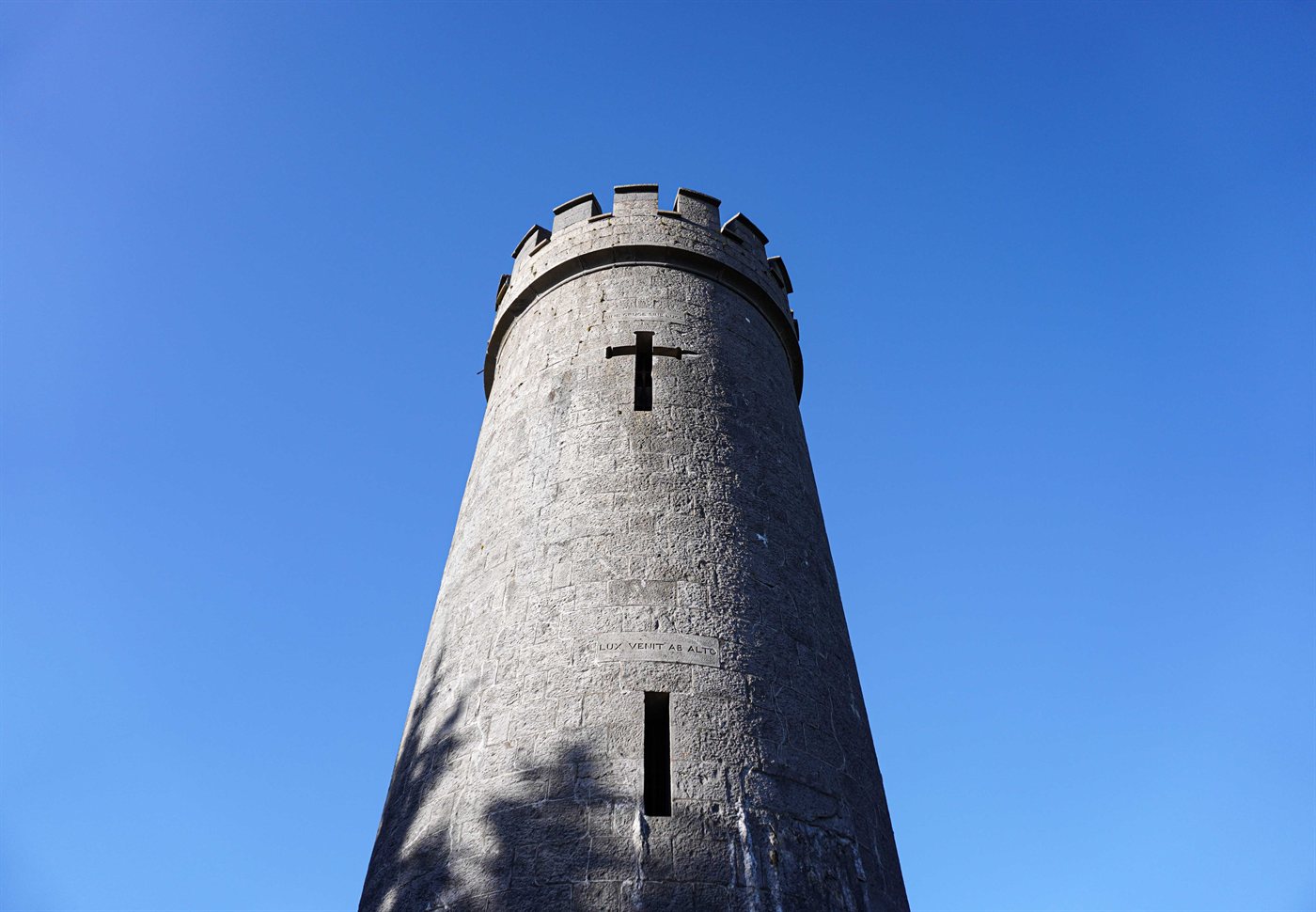 Aylmer's Tower on the Hill of Allen against a clear blue sky