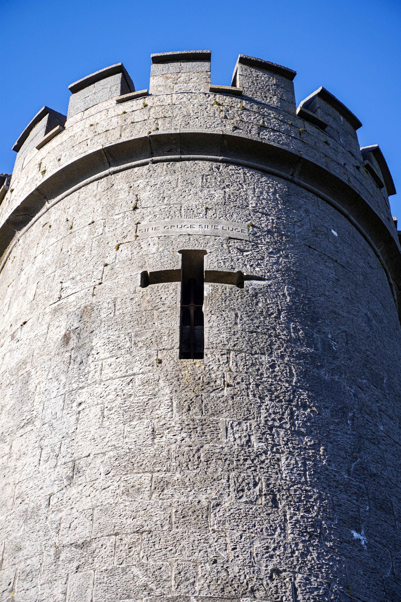 The battlements at the top of Aylmer's Tower